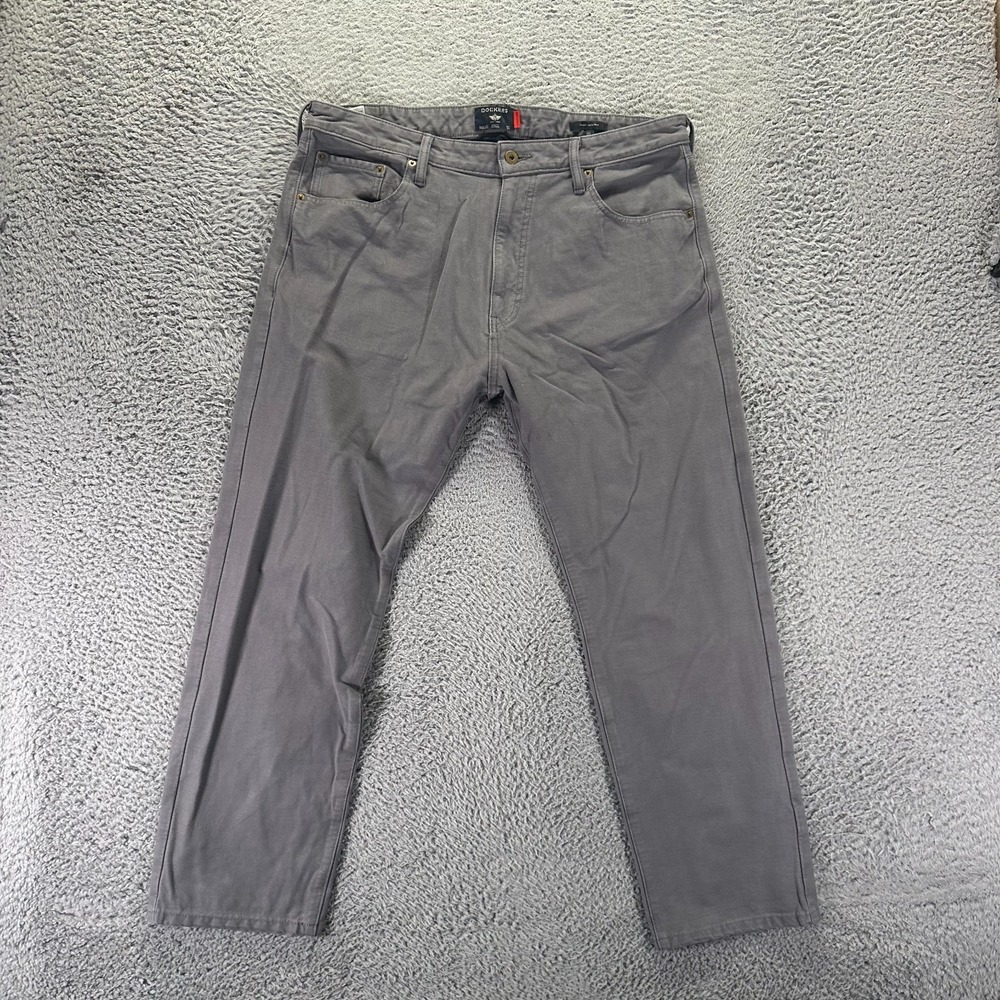 Dockers Smart 360 Knit Pant Mens 36x28 Gray Cotton Khakis Straight Leg Stretch